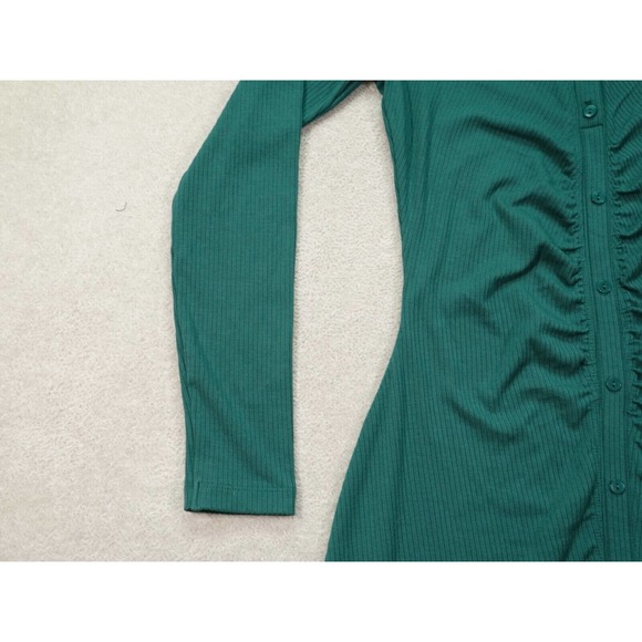 Abercrombie Fitch Womens Green Shirt Dress Solid Ribbed Buttons Long Sleeve S - Picture 10 of 13